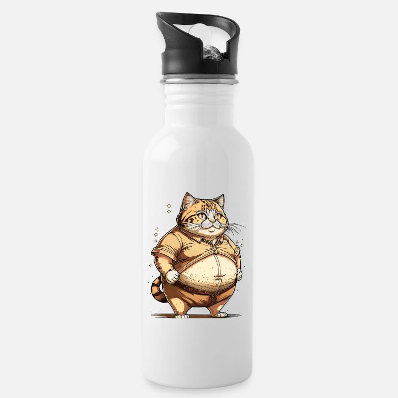 KATZE DICK - Trinkflasche mit integriertem Trinkhalm - Weiß