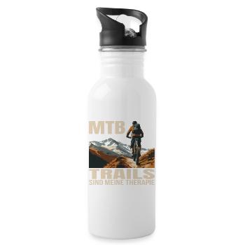 MTB - Trails sind meine Therapie - Trinkflasche mit integriertem Trinkhalm - Weiß - Rechts