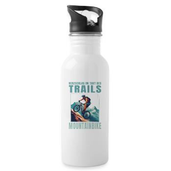 Herzschlag im Takt des Trails - Trinkflasche mit integriertem Trinkhalm - Weiß - Rechts