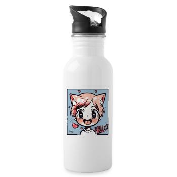 Cute Fox Anime Kid : Bonjour ! - Gourde avec paille intégrée - blanc - Droite