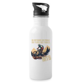 Im Rhythmus der Pedale - Im Fluss des Trails - Trinkflasche mit integriertem Trinkhalm - Weiß - Rechts
