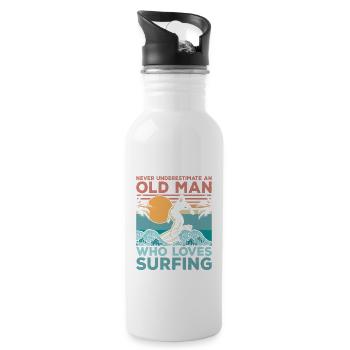 Never Underestimate An Old Man Who Loves Surfing S - Trinkflasche mit integriertem Trinkhalm - Weiß - Rechts