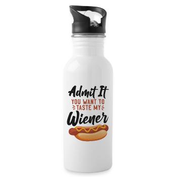 Hot Dog Adult Humor Pun Naughty - Water bottle with straw - white - Right