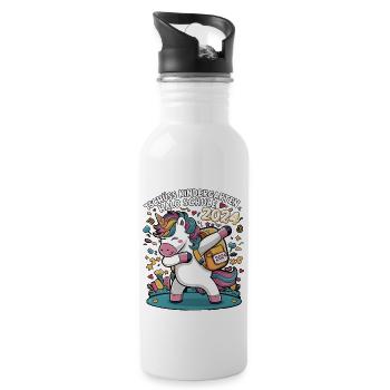 Tschüss Kindergarten Hallo Schule 2024 Einhorn - Trinkflasche mit integriertem Trinkhalm - Weiß - Rechts