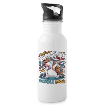 Tschüss Kindergarten Hallo Schule 2024 Einhorn - Trinkflasche mit integriertem Trinkhalm - Weiß - Rechts