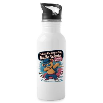 Tschüss Kindergarten Hallo Schule 2024 teddy-bär - Trinkflasche mit integriertem Trinkhalm - Weiß - Rechts