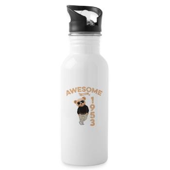 1953 Birthday Cool Teddy Bear Awesome since - Water bottle with straw - white - Right