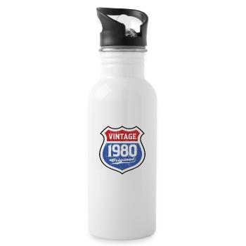 1980 Geburtstag Route Vintage Original - Trinkflasche mit integriertem Trinkhalm - Weiß - Rechts