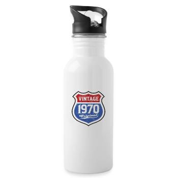 1970 Geburtstag Route Vintage Original - Trinkflasche mit integriertem Trinkhalm - Weiß - Rechts