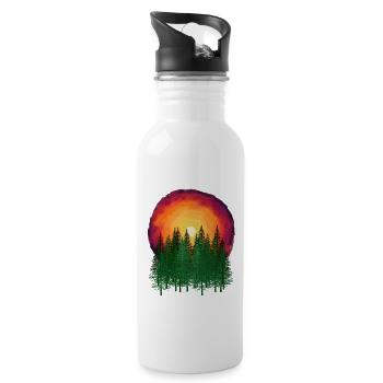 Sonnenuntergang Wald Tannen Natur Bäume Baum - Trinkflasche mit integriertem Trinkhalm - Weiß - Rechts