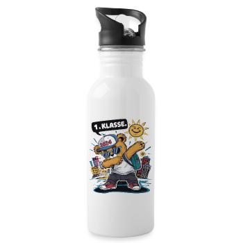 1. Klasse Teddy-Bär Schule 2024 - Trinkflasche mit integriertem Trinkhalm - Weiß - Rechts