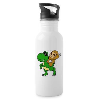 T-shirt T-Rex drôle mignon paresseux - Gourde avec paille intégrée - blanc - Droite
