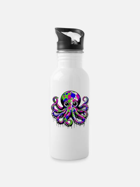 Krake - Trinkflasche mit integriertem Trinkhalm - Weiß