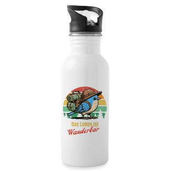 Wandern Wanderlust Wanderurlaub Wanderer Natur - Trinkflasche mit integriertem Trinkhalm - Weiß - Rechts
