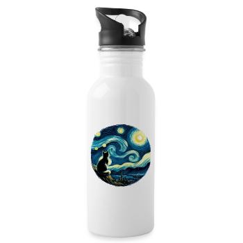 Painting Starry Night Cat Night Moon Stars Art - Water bottle with straw - white - Right