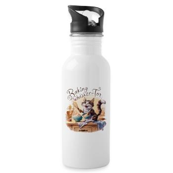 Liebenswerte Katze beim Backen - Trinkflasche mit integriertem Trinkhalm - Weiß - Rechts
