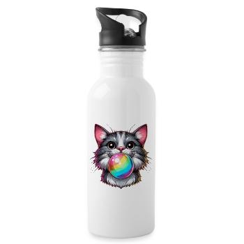 Katze LGBTQ Pride Month Regenbogen Kaugummi Lustig - Trinkflasche mit integriertem Trinkhalm - Weiß - Rechts