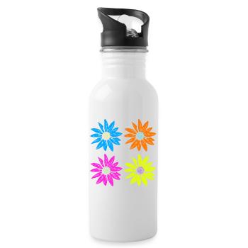 Blumen Pop Art vier Farben - Trinkflasche mit integriertem Trinkhalm - Weiß - Rechts