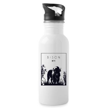 Bison, Chinesisch, Hanzi, Büffel, Amerikanischer Bison - Trinkflasche mit integriertem Trinkhalm - Weiß - Rechts