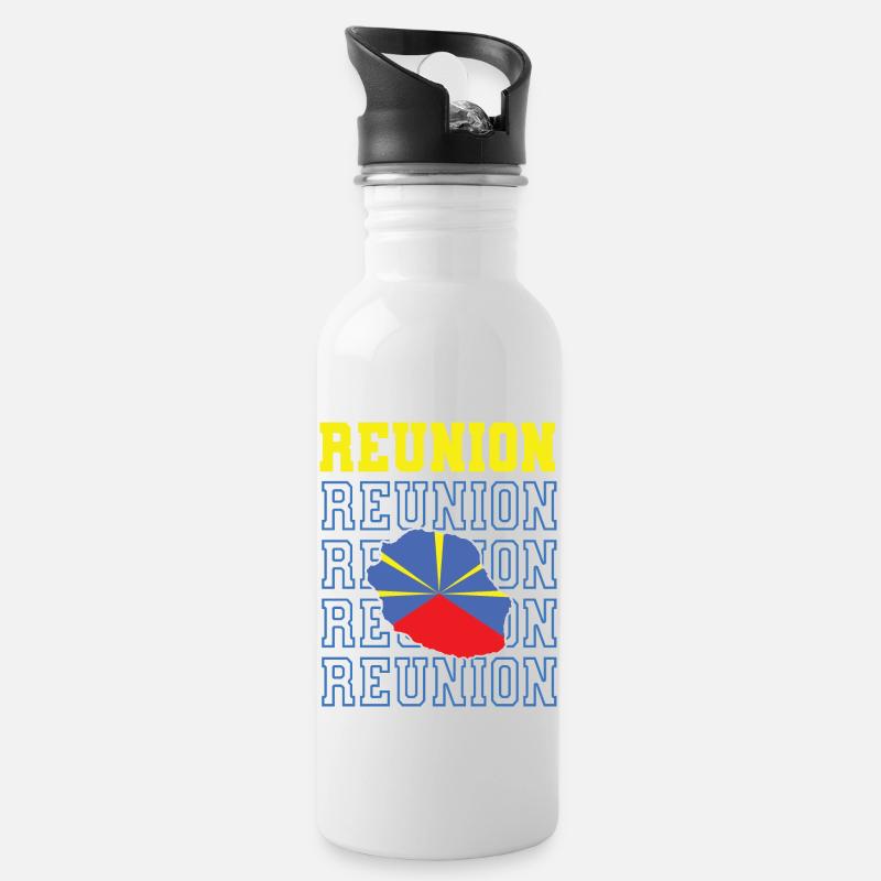 idee cadeau drapeau carte ile de la reunion 974 - Gourde avec paille intégrée - blanc