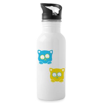 Tierheim Tierfreund Tierschutz Katzen Ukraine - Trinkflasche mit integriertem Trinkhalm - Weiß - Rechts