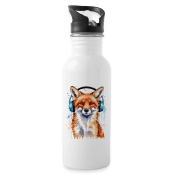 Fuchs Kopfhörer Musik Bunt Tier Design Print - Trinkflasche mit integriertem Trinkhalm - Weiß - Rechts