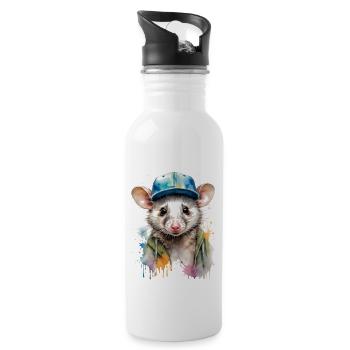 Opossum Snapback Cap Cool Tier Design Print - Water bottle with straw - white - Right