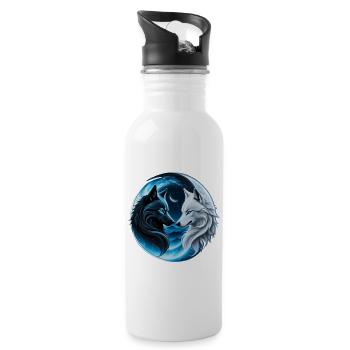 Two majestic wolf heads - Water bottle with straw - white - Right