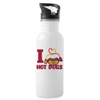 Hot Dog Adult Heart I Love Hot - Trinkflasche mit integriertem Trinkhalm - Weiß - Rechts