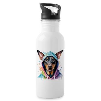 Dobermann Hoodie Hund Bunt Lustig Tier Print - Trinkflasche mit integriertem Trinkhalm - Weiß - Rechts