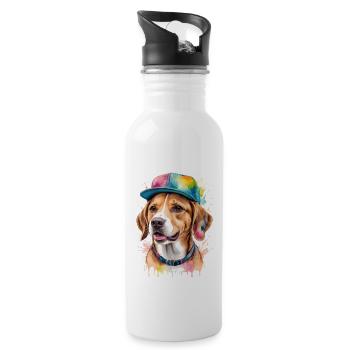 Beagle Snapback Cap Dog Funny Animal Design Print - Water bottle with straw - white - Right