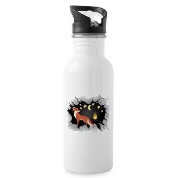 Fox, Foxes, Moon, Stars, Children, Fairy Tale - Water bottle with straw - white - Right