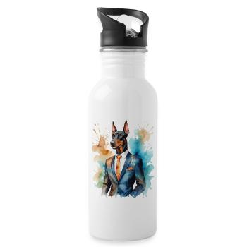Dobermann Anzug Hund Bunt Lustig Tier Design Print - Trinkflasche mit integriertem Trinkhalm - Weiß - Rechts