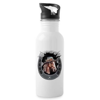 Horseshoe Horse Head Horse Horse Rider - Water bottle with straw - white - Right