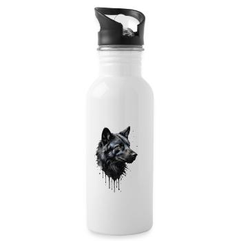 Majestätisches Porträt des schwarzen Wolfs - Aquarell - Trinkflasche mit integriertem Trinkhalm - Weiß - Rechts