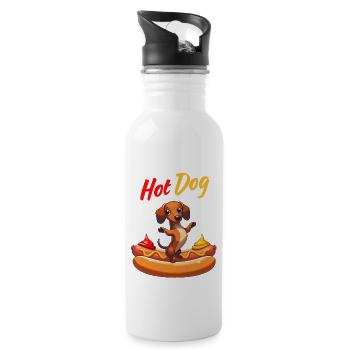 Hot Dog Dackel Senf Ketchup Hund Fast Food Lustig - Trinkflasche mit integriertem Trinkhalm - Weiß - Rechts