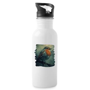 Robin Rotkehlchen - Trinkflasche mit integriertem Trinkhalm - Weiß - Rechts