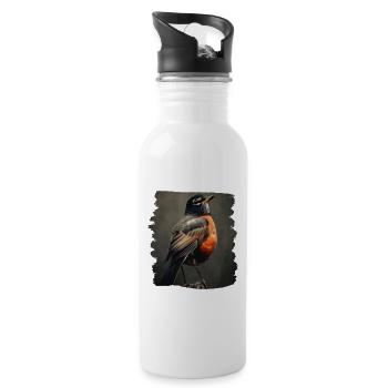 Robin Rotkehlchen - Trinkflasche mit integriertem Trinkhalm - Weiß - Rechts
