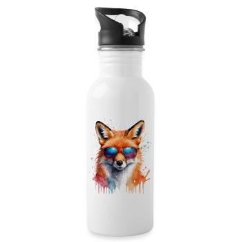 Fuchs Sonnenbrille Bunt Tier Design Print - Trinkflasche mit integriertem Trinkhalm - Weiß - Rechts