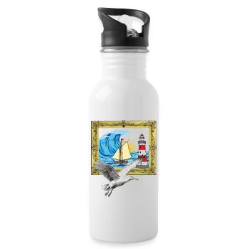 Seagull Maritime Seagulls Seabirds Lighthouse - Water bottle with straw - white - Right