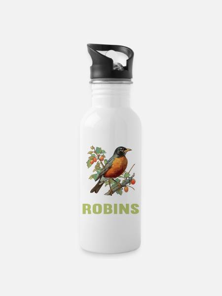 Robin Rotkehlchen - Trinkflasche mit integriertem Trinkhalm - Weiß
