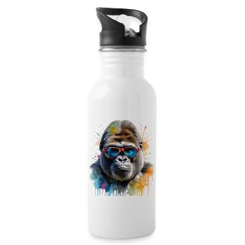 Gorilla Sonnenbrille Affe Bunt Tier Design Print - Trinkflasche mit integriertem Trinkhalm - Weiß - Rechts