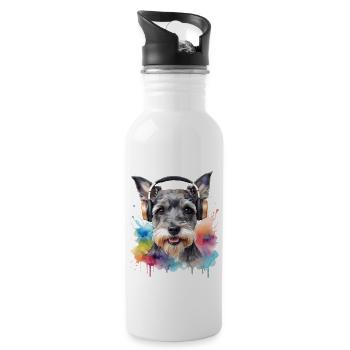 Zwergschnauzer Kopfhörer Hund Lustig Design Print - Trinkflasche mit integriertem Trinkhalm - Weiß - Rechts