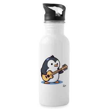 Music: Acoustic Guitar Player Penguin - Water bottle with straw - white - Right