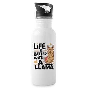 Life is Better With A Llama für Lama Liebhaber - Trinkflasche mit integriertem Trinkhalm - Weiß - Rechts