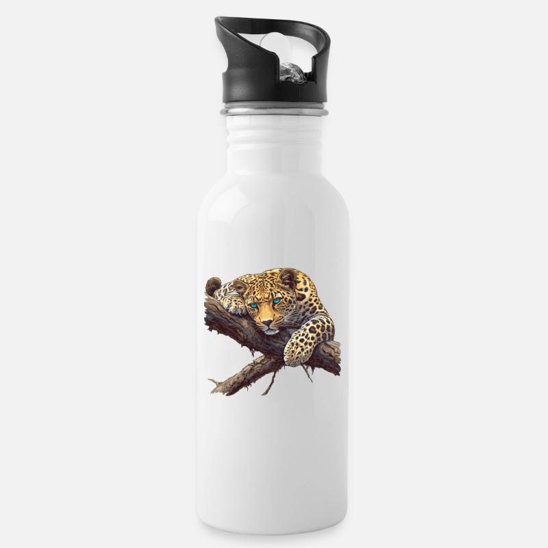 Leoparden Leopard - Trinkflasche mit integriertem Trinkhalm - Weiß