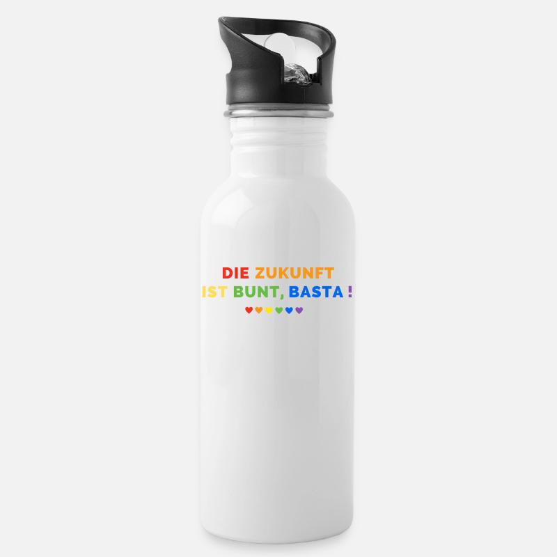 Die Zukunft ist bunt, Basta! - Trinkflasche mit integriertem Trinkhalm - Weiß