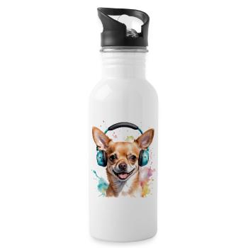 Chihuahua Kopfhörer Hund Lustig Tier Design Print - Trinkflasche mit integriertem Trinkhalm - Weiß - Rechts