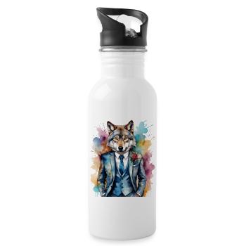 Costume de loup Imprimé de design animal coloré - Gourde avec paille intégrée - blanc - Droite