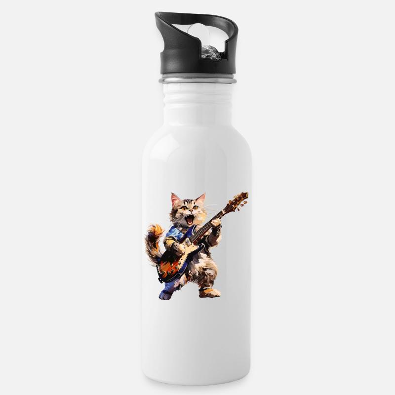 KATZE GITARRE - Trinkflasche mit integriertem Trinkhalm - Weiß